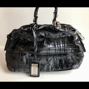 BADGLEY MISCHKA Black Leather Plaid Satchel